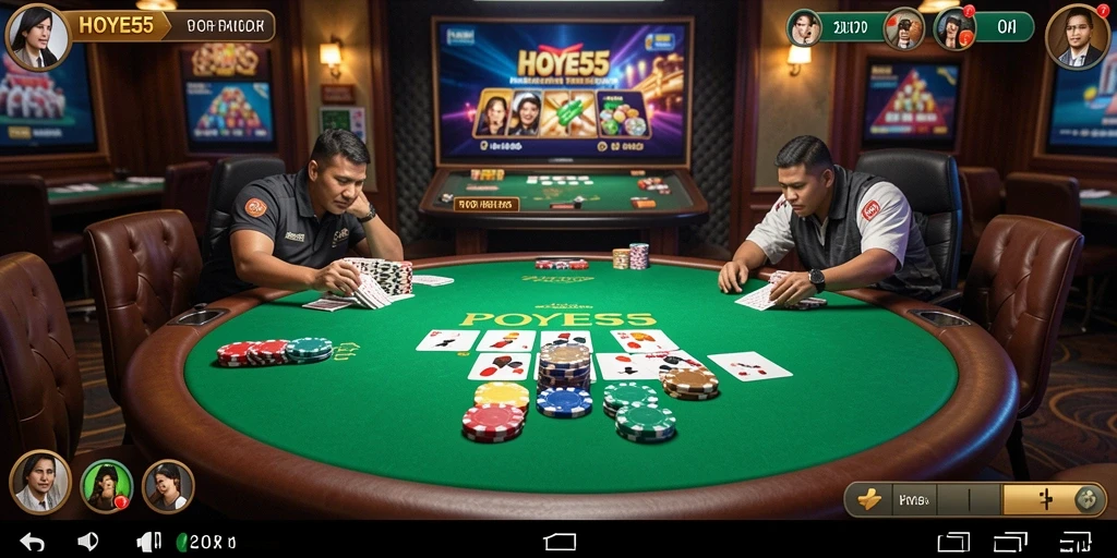 Screenshot gameplay HOYE55 menampilkan aksi seru di permainan Poker.