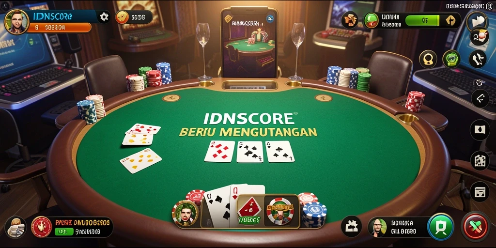 Screenshot gameplay IDNSCORE yang menampilkan suasana poker yang intens.