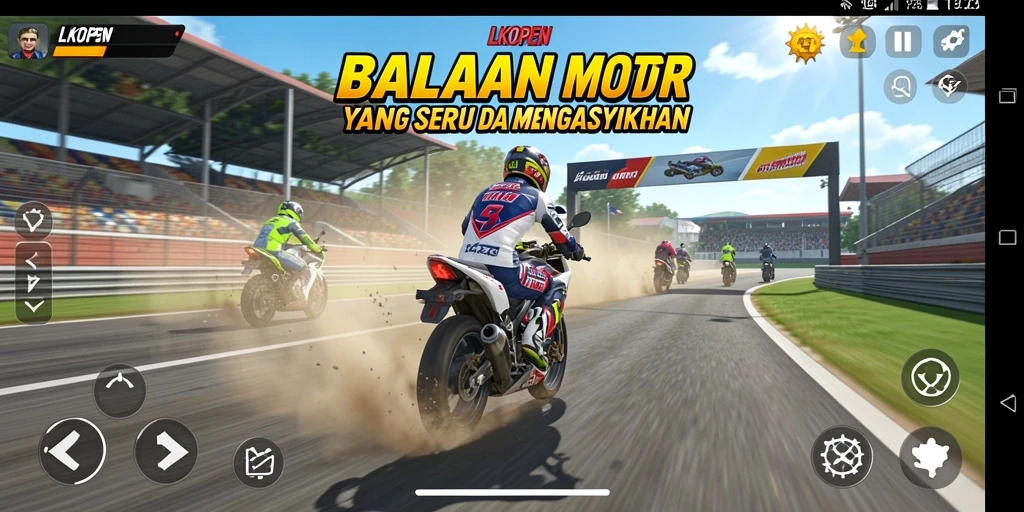 Gameplay LKOPEN yang menegangkan dengan aksi balapan motor.