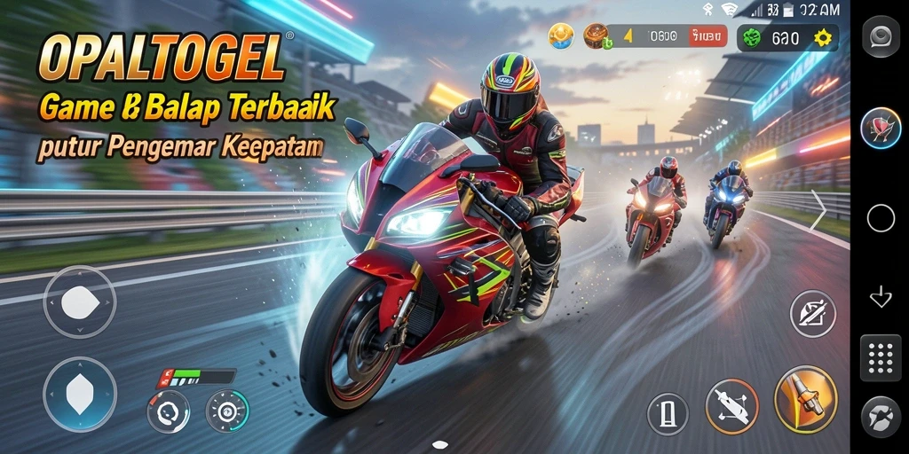 Screenshot gameplay <strong>OPALTOGEL</strong> menunjukkan aksi balapan yang mendebarkan di trek yang menantang.