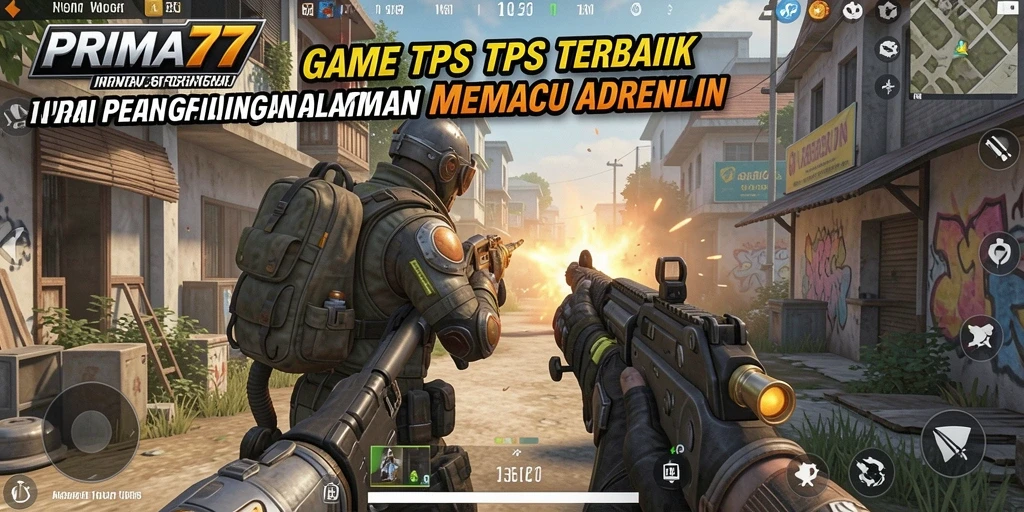 Tampilan utama gameplay PRIMA77 dengan aksi seru di arena tempur.