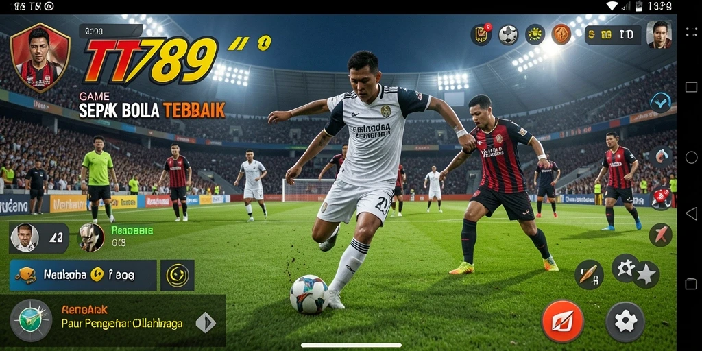 Tampilan gameplay <strong>TT789</strong> dengan grafis yang menawan dan aksi sepak bola yang seru.